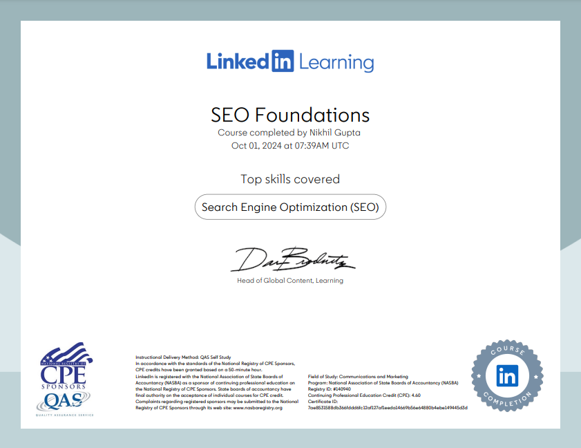 certification of completion